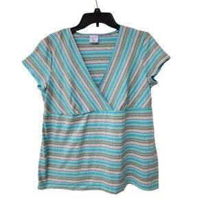 ⭐Motherhood Maternity Sz M striped Top Women's Maternity short sleeve Blue/Green